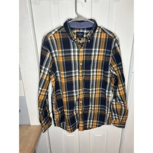 American Eagle Outfitters Men's Classic Fit Medium Long Sleeve Plaid Shirt Navy